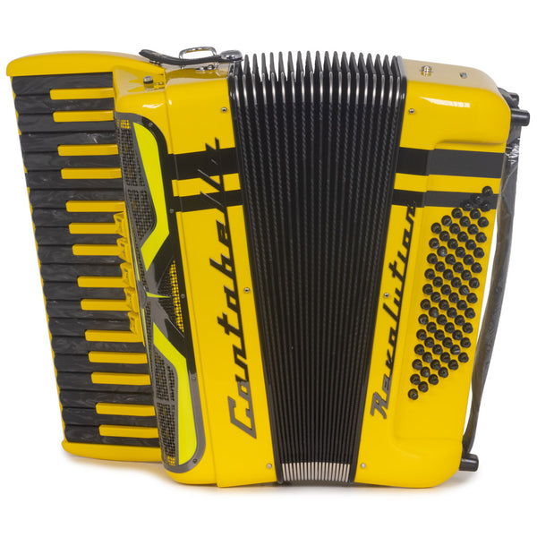 Cantabella Revolution Piano Accordion 5 Switches Glossy Yellow with Black Designs